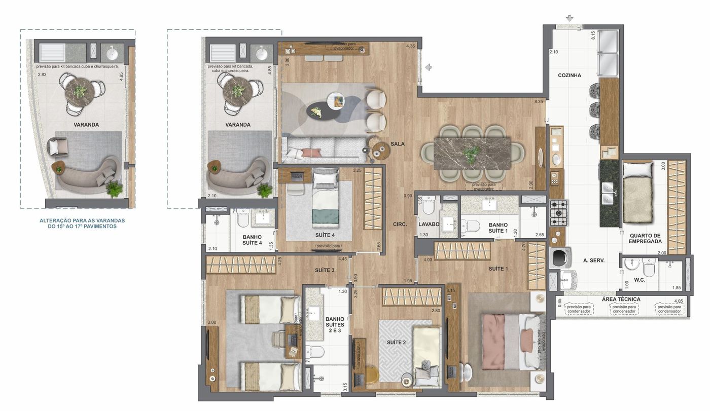 Planta do apartamento tipo, colunas 2 e 3